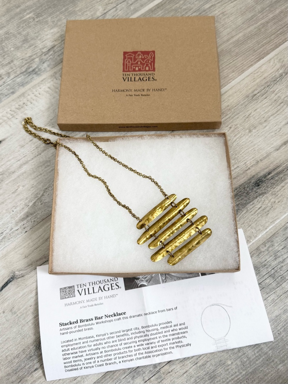 Ten Thousand Villages Stacked Brass Bar Necklace